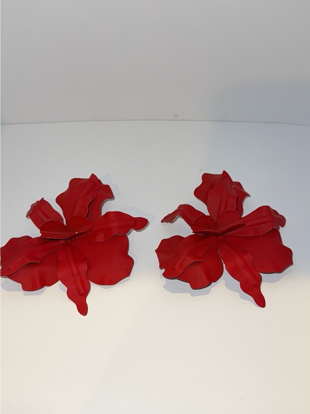 Red Matte Orchid Flower Statement Earrings | Large 3D Floral Drop Earrings
